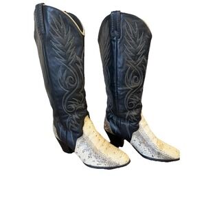 Acme Womens Western Leather Snake Skin Cowgirl‎ Cowboy Boots 0735 9.5 M Black